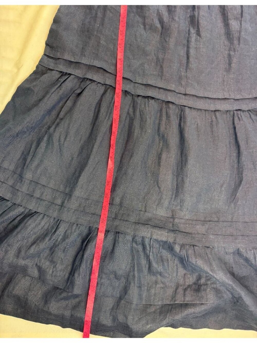 Quince 100% European Linen Tiered Maxi Dress Navy Blue Puff Sleeve Sz S Altered - Picture 5 of 6